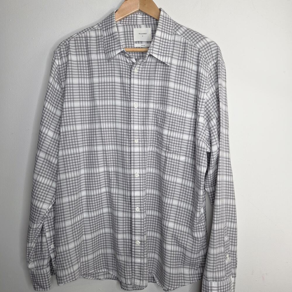 Billy Reid Shirt Mens L Standard White Grey Plaid 100% Cotton Turkey